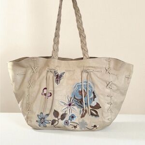 Cream Rose Butterfly Embroidered Vintage Italian Tote Bag